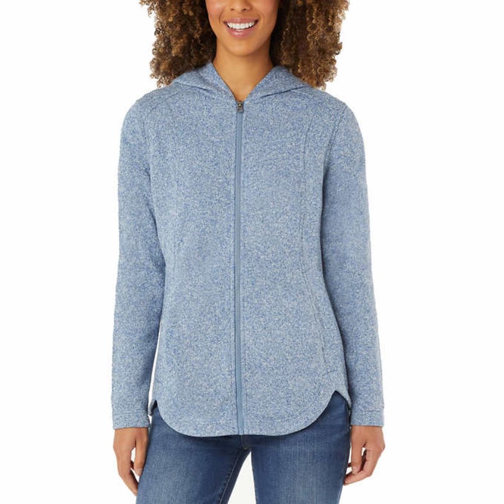 Eddie Bauer women Radiator Fleece 2.0 Long Full-zip hooded Jacket BLUE